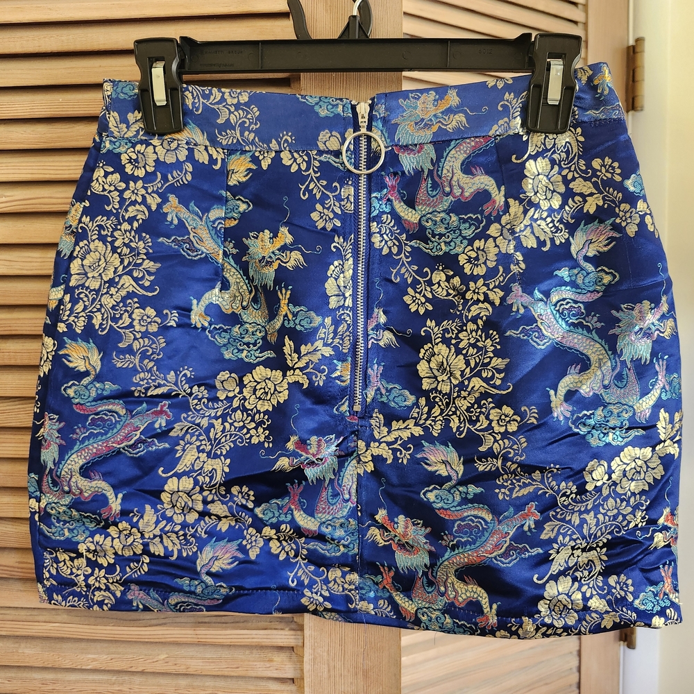 Vibrant Blue Dragon Print Mini Skirt